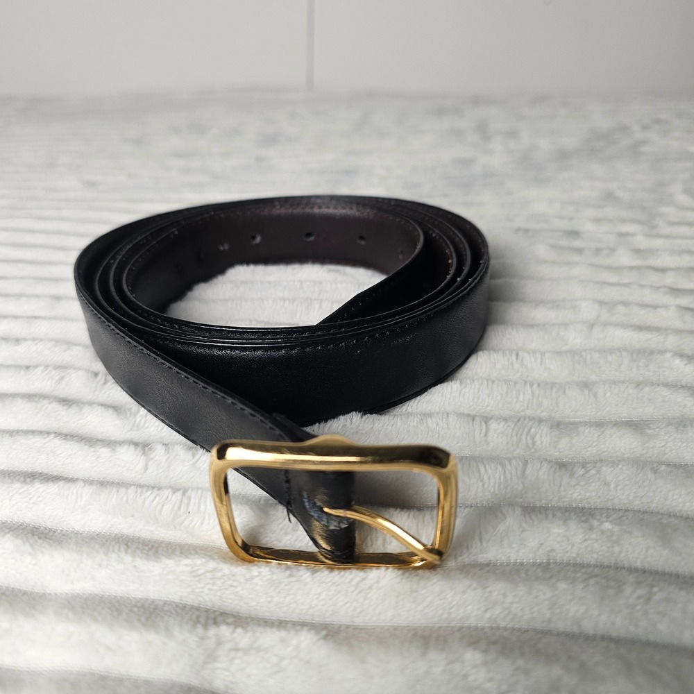 Mens Genuine Leather Belt 58 Black Gold Buckle Big Tall Dress Classic Work Wear